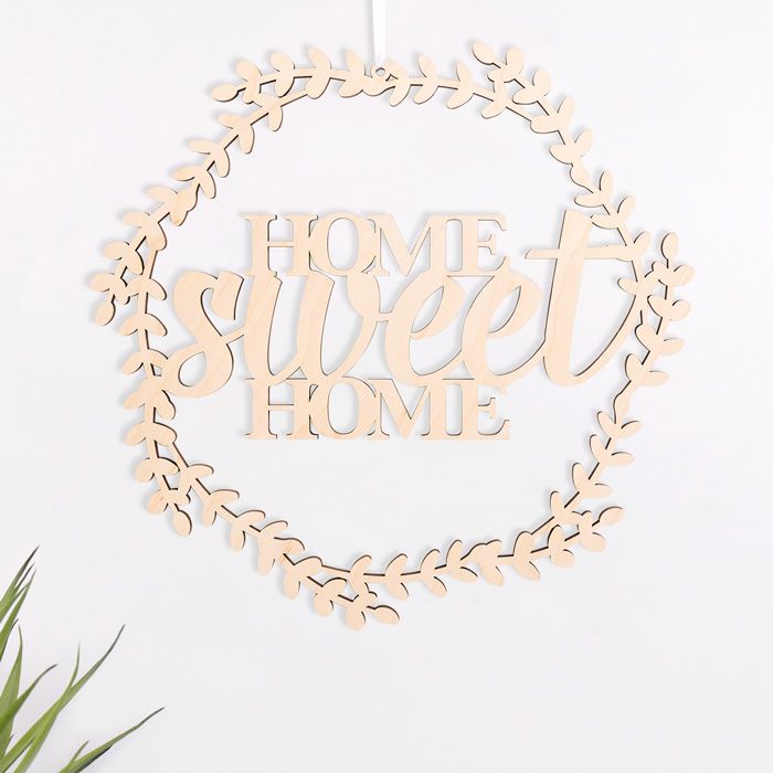 Blumenkranz "Home Sweet Home" aus Birkenholz