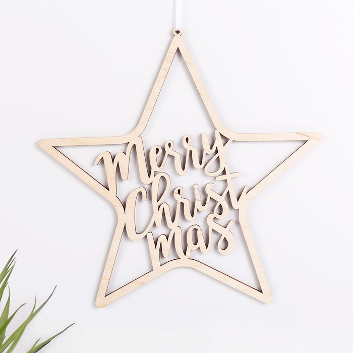 Stern "Merry Christmas" aus Birkenholz